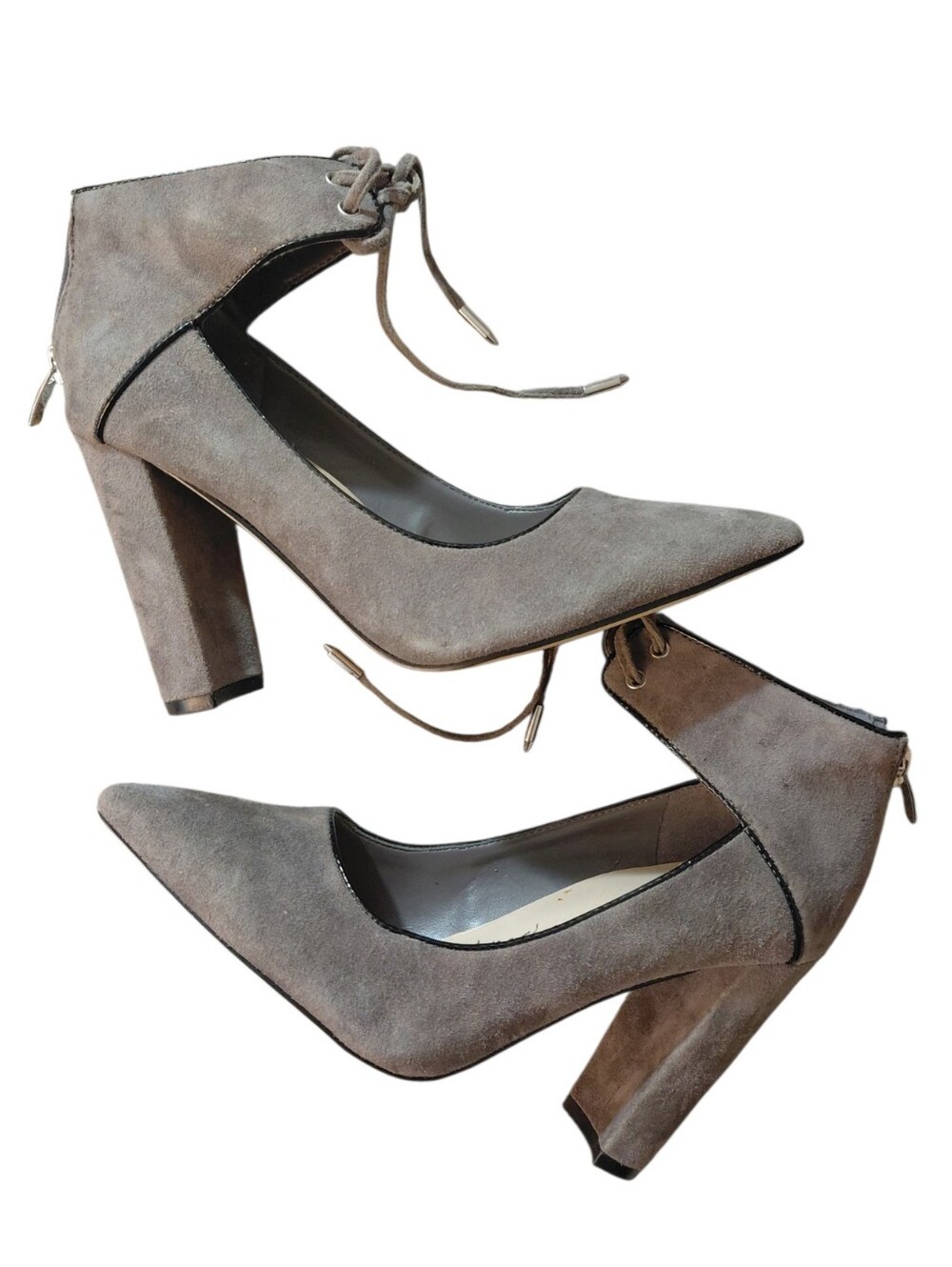 Marc Fisher Gray Taupe Suede Pointed-Toe Block Heel Pumps Size 5.5